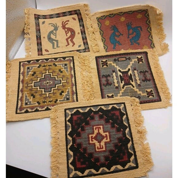 El Paso Saddle Blanket Co. Other - Set of 5 Southwest El Paso Saddle Blanket Co. Woven Cotton Mats Large Coasters